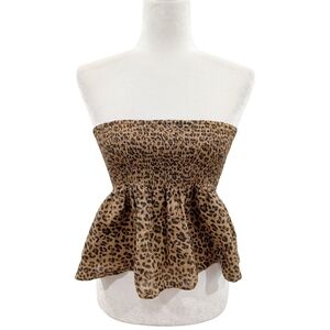 American Eagle Leopard Print Brown Smocked Babydoll Cami Tank Top Size Small